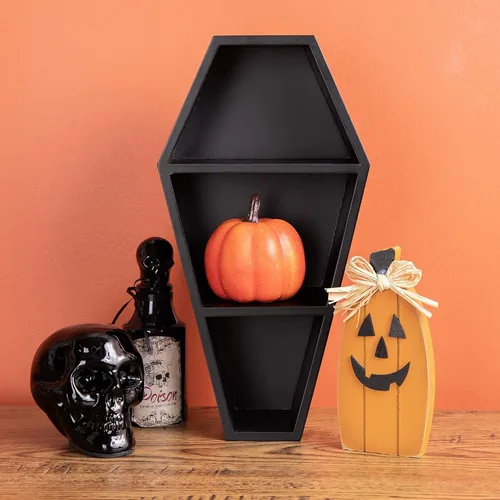 Vista 8 de MANNY'S MYSTERIOUS ODDITIES Estante y caja de regalo de ataúd con juego de accesorios espeluznantes, pequeña y bonita caja gótica de Halloween de 14