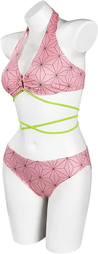 Vista 3 de Demon Kamado Nezuko - Traje de baño de verano para mujer traje de baño Kanroji Mitsuri traje de baño de anime Kimetsu no Yaiba Cosplay