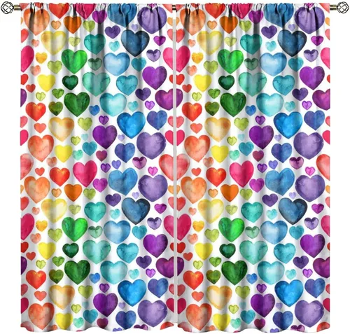 Vista 17 de Cortinas opacas abstractas de arco iris, pintura de color arcoíris con gotas, diseño gráfico creativo con bolsillo para barra, para sala de estar