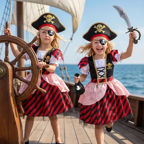 Vista 2 de Disfraz de princesa pirata de lujo para niñas, disfraz de bucanero para fiesta de Halloween