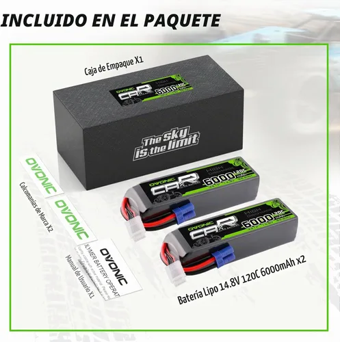Vista 6 de OVONIC 4S LiPo Batería 6000mAh 14.8V 120C RC Batería con conector EC5 (paquete de 2)