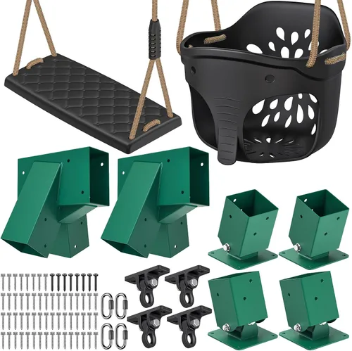 Vista 9 de SELEWARE Asiento de columpio resistente con cuerda ajustable, columpio de A: Asiento oscilante negro (1 paquete)