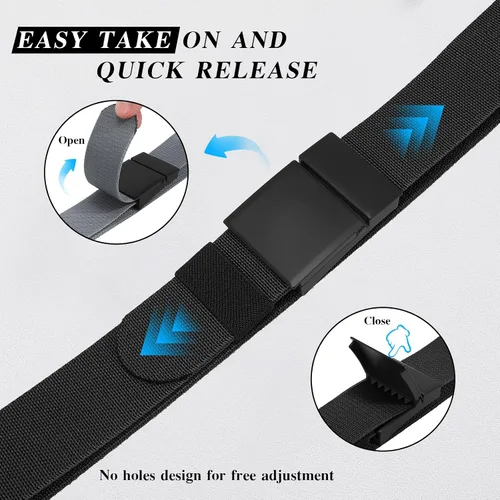 Vista 4 de SANSTHS Mens Belt 1.5", Casual Web Golf Ratchet Belts for Men, Stretch Nylon Work Belts with Flip Top Buckle, Black Grey Negro