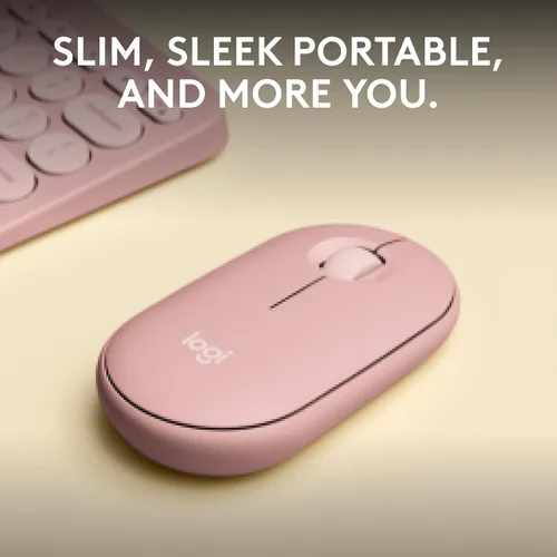 Vista 2 de Logitech Pebble Mouse 2 M350s Ratón Inalámbrico Bluetooth Delgado, Portátil, Ligero, Botón Personalizable, Clics Silenciosos, Easy-Switch para Rosa