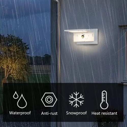 Vista 6 de Lustrlach Luces de pared para exteriores con sensor de movimiento, color blanco, para casa, moderna, LED, impermeable, de aluminio, para montaje