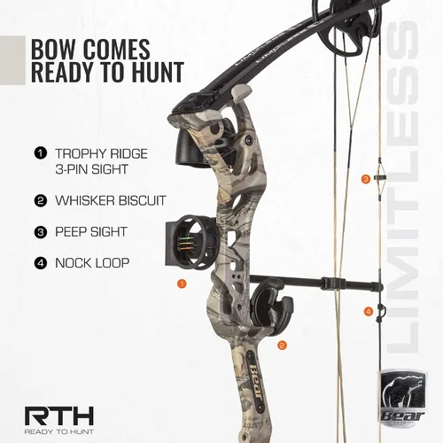 Vista 5 de Bear Archery Limitless Arco Compuesto de Doble Leva - Incluye Carcaj, Mira y Apoyo, God's Country