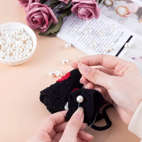 Vista 7 de HINZIC 100 botones redondos de perlas de 0.394 pulgadas a granel con agujero, accesorios de decoración de cuentas de perlas de plástico blanco