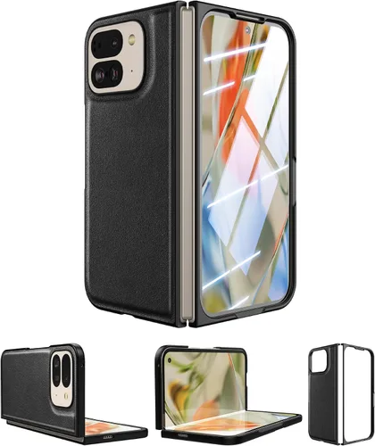 Vista 11 de Funda delgada de cuero para Pixel 9 Pro Fold (2024), sin protector de pantalla, soporte de carga inalámbrica, ultradelgada a prueba de golpes, funda
