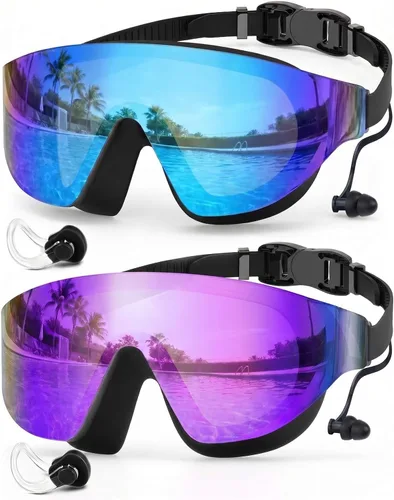 Vista 18 de Zoomsnail Paquete de 2 gafas de natación de visión amplia sin montura para adultos, antivaho con fugas UV para hombres y mujeres