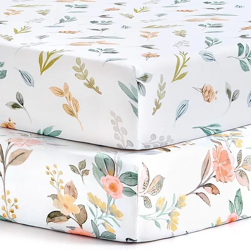 Vista 33 de Pack n Play Sheets BROLEX - Juego de 2 sábanas para cuna, juego de sábanas elásticas y portátiles para cuna, funda de colchón convertible