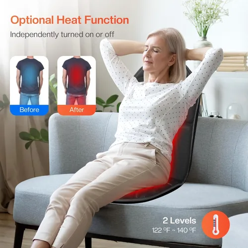 Vista 3 de Almohadilla para silla de masaje de espalda, masajeador de espalda con calor, 5 modos de vibración y 2 niveles de calor, cojín de asiento de masaje