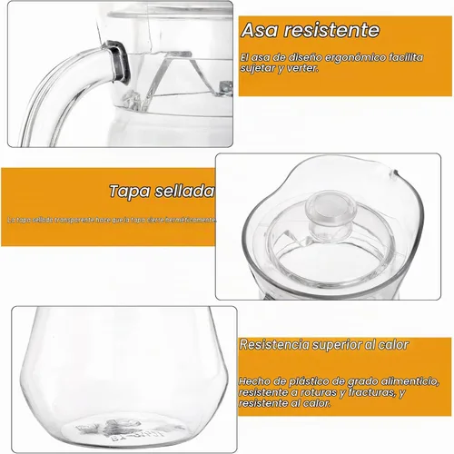Vista 3 de SOUJOY Paquete de 2 jarras de plástico, jarra de agua helada transparente de 68 onzas con tapa y asa, resistente al calor, jarra de té sin BPA