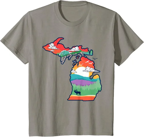 Vista 30 de Michigan Outside - Camiseta con ilustración artística