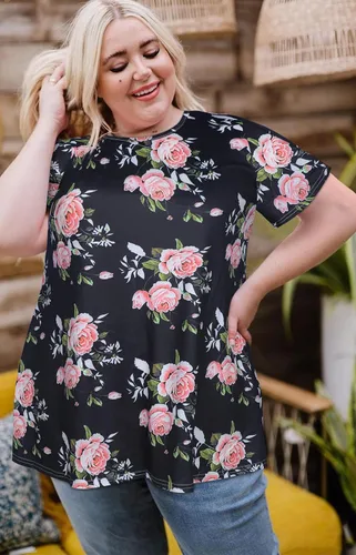 Vista 2 de Blusas de talla extragrande para mujer, camisas de túnica manga corta, informal, estilo floral, blusas fluidas