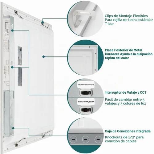 Vista 5 de kadision Luz LED de panel plano de 2 x 2, 50 W/45 W/40 W/30 W/25 W ajustable, 5000 K/4000 K/3500 K seleccionable, 5500LM 0-10V luces de techo