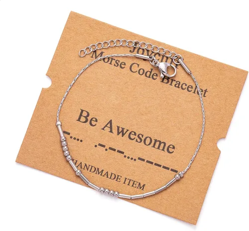Vista 223 de JoycuFF Pulseras inspiradoras de código morse para mujeres, cuentas de plata, joyería con mantra de motivación, regalos para ella