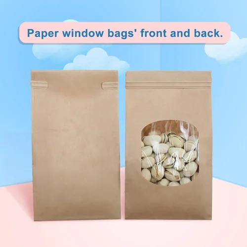 Vista 5 de BagDream Bolsas pequeñas de panadería con ventana, 100 unidades, 3.54 x 2.36 x 6.7 pulgadas, bolsas de papel de estaño marrón kraft para ventana