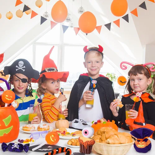 Vista 5 de Liliful Juego de 11 piezas de juguetes de calabaza de Halloween, animales de peluche que brillan en la oscuridad, cesta grande de calabaza de felpa