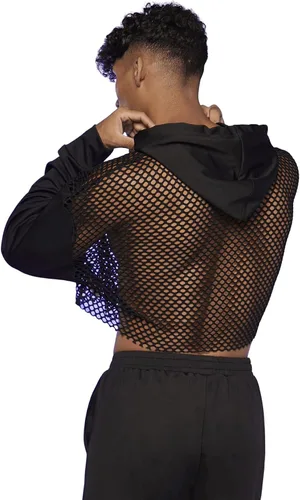 Vista 2 de Floerns Sudadera corta con capucha y cordón para hombre, manga larga, hombros caídos, con cordón