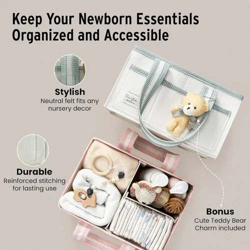 Vista 10 de Organizador de Pañales PeraBella XL con Asa, Bolsa de Regalo para Baby Shower, Artículos Imprescindibles para Registro de Búsqueda, Organizador