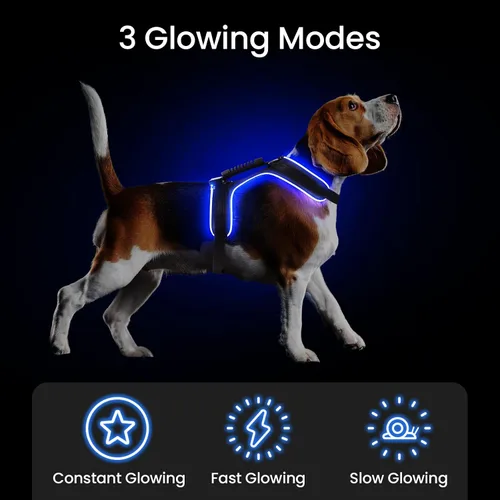 Vista 2 de MASBRILL Arnés con luz para perro, arnés iluminado para perro, recargable, sin tirones, arnés ajustable con luz LED para perros pequeños, medianos