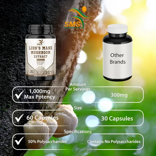 Vista 6 de Lion's Mane Pills Cápsulas de cognición de hongos (60 cápsulas vegetales) 30% de polisacáridos - Cápsulas de extracto de melena de león Suplemento