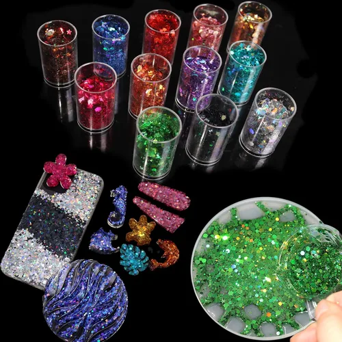 Vista 7 de Matio - Purpurina holográfica gruesa, 12 colores surtidos de purpurina artesanal mezclada, 3mm de forma de estrella, purpurina fina en polvo, copo