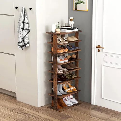 Vista 9 de Tangkula - Estantería vertical de 8 niveles para zapatos, organizador de esquina que ahorra espacio para 7 pares, almacenamiento estrecho de zapatos