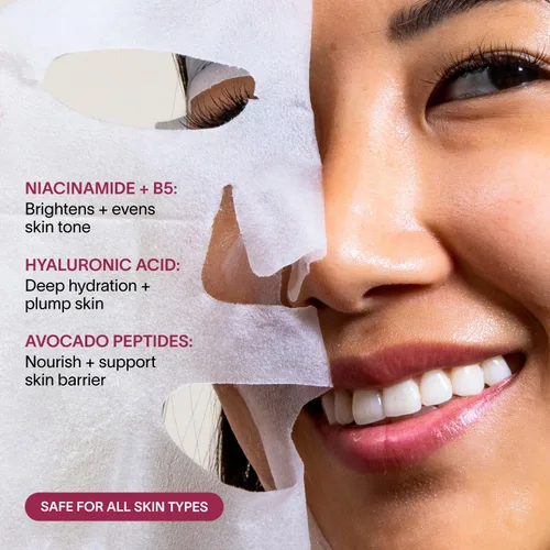 Vista 4 de Solawave Mascarilla hidratante en lámina, antienvejecimiento con niacinamida, mascarilla hidratante con ácido hialurónico, mascarillas faciales