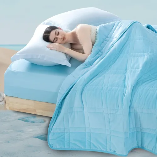 Vista 18 de OMYSTYLE Manta pesada reversible de 48x72 pulgadas y 15 libras para adultos, manta doble cara con peso de felpa corta cálida y tela Tencel fresca