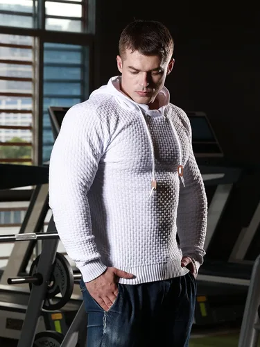 Vista 2 de Zaitun Sudadera con capucha para hombre, de manga larga, de punto sólido, suéter con capucha