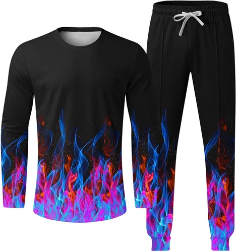 Vista 5 de VALSEEL Conjunto de 2 piezas de sudadera y pantalones de manga larga para hombre, trajes deportivos casuales para atletismo, pantalones deportivos a