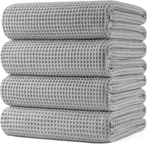 Vista 15 de POLYTE Toalla de baño de microfibra de gran tamaño de 430 GSM, de secado rápido, sin pelusas, 60 x 30 pulgadas, paquete de 4 (tejido de waffle)