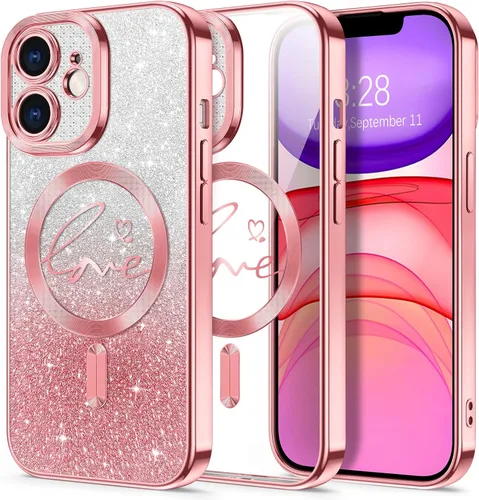 Vista 115 de Hython Funda para iPhone Air con purpurina, compatible con MagSafe Love Heart fundas magnéticas transparentes para teléfono para mujeres y niñas