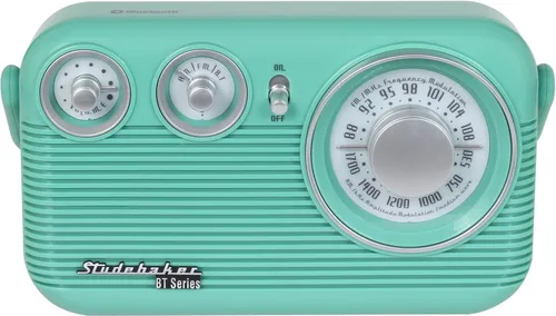 Vista 2 de Studebaker SB2003BT Bluetooth Retro Radio AM/FM portátil con CA o operación de batería (verde azulado)
