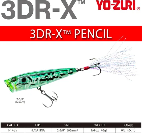 Vista 4 de Yo-Zuri R1435-PSBL: 3Dr-X Popper (F) 65Mm 2-5/8", Prisma Plata Negro