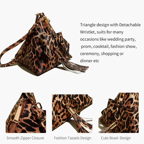 Vista 5 de Bolso de mano de noche con lazo de cuero triangular para mujer