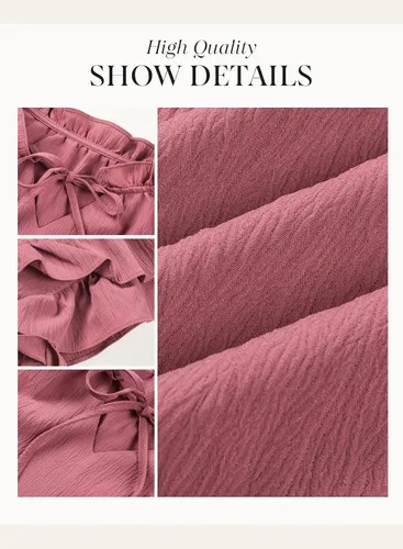 Vista 5 de Dokotoo Vestidos de verano para mujer 2025 con cuello en V con cordón y volantes, manga corta, bolsillos laterales, mini vestido de verano