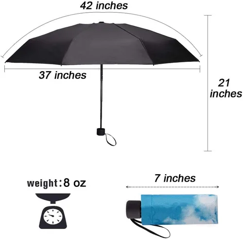 Vista 2 de Goothdurs - Mini paraguas unisex compacto para viaje, a prueba de viento, plegable, ligero, para sol y lluvia, con protección UV del 95 %