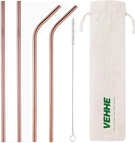 Vista 7 de VEHHE Popotes de metal de acero inoxidable Popotes para beber reutilizables - 10.5" Ultra largo 4 + 1 - Con cepillo de limpieza para vasos de 20/30