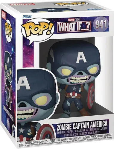 Vista 3 de POP Marvel: What If? - Figura de vinilo Zombie Captain America Funko Pop! (incluye funda protectora compatible con caja Pop Box), multicolor, 3.75