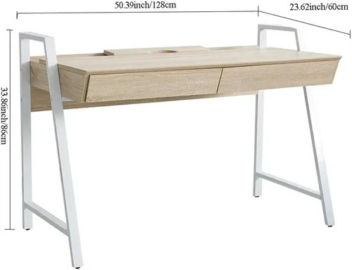 Vista 3 de Escritorio de madera para computadora con cajones para espacios pequeños, escritorio para el hogar, apartamento, oficina (beige)