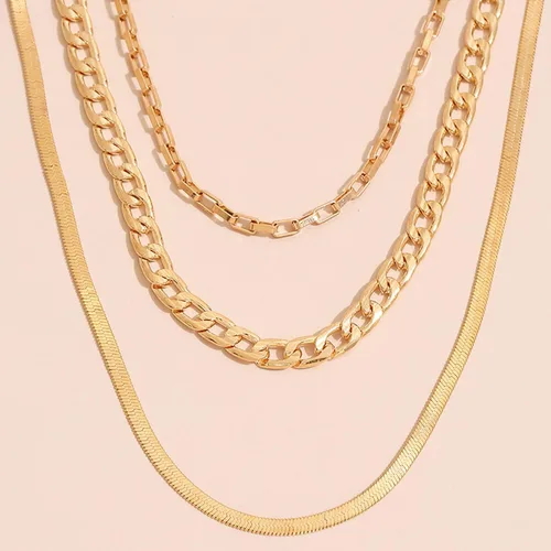 Vista 4 de Long tiantian Collar de espiga para mujer, collar de triple capa, gargantilla de cadena cubana, collar de cadena de serpiente para adolescentes