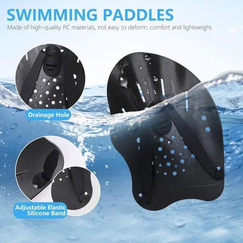 Vista 3 de Hianjoo Aletas de Mano para Natación para Adultos y Jóvenes (1 Par), Aletas de Natación de Fuerza de Entrenamiento para Piscina, Accesorios