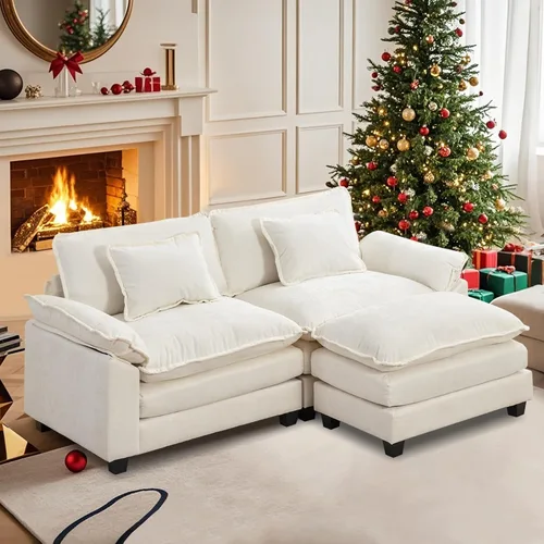 Vista 13 de Sofá Seccional, Sofá Modular Cloud con Otomana, Sofás Cama de Asiento Profundo con Almohadas Decorativas, Cómodo Sofá de Dos Plazas de Chenilla