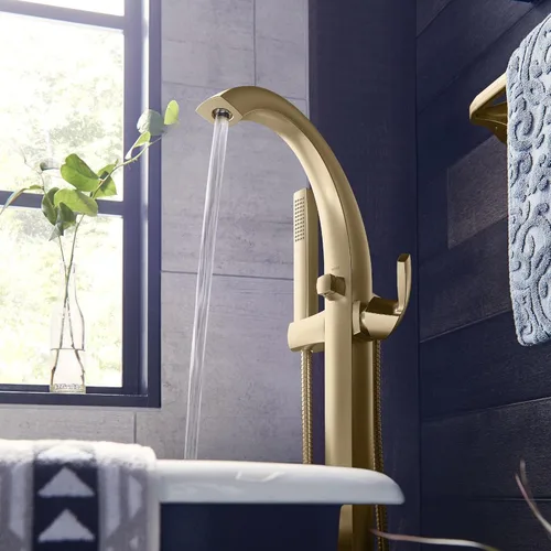 Vista 6 de Moen Voss 695BG - Llenador de bañera independiente de un solo mango de oro cepillado con ducha de mano