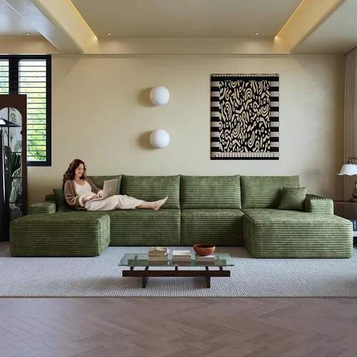 Vista 38 de AUGOP Sofá modular moderno de 96 pulgadas para sala de estar, sofá modular con sofás en forma de L, sofá tapizado sin hueso, sofá seccional con Negro