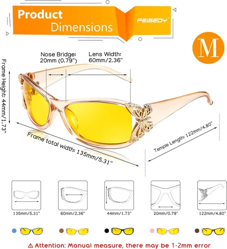 Vista 5 de FEISEDY Gafas polarizadas de visión nocturna para mujer, lente amarilla antirreflejos, protección UV, B0103