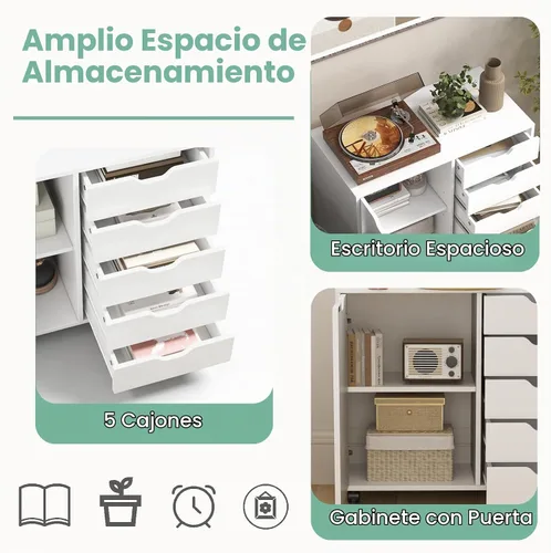 Vista 4 de Archivador lateral, soporte de madera para impresora con Blanco