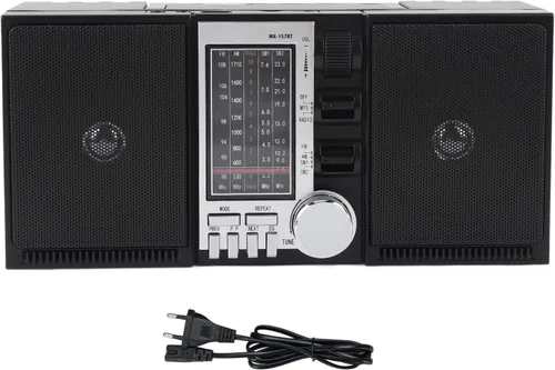 Vista 9 de PUSOKEI Radio AM FM SW, radio portátil de onda corta con altavoces duales de 5 W, reproducción de tarjeta SD USB, radio recargable para uso